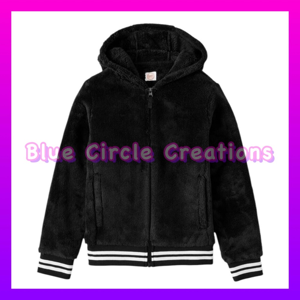 Wonder Nation Black Plush Full-Zip Jacket with Hood Size XL 14-16